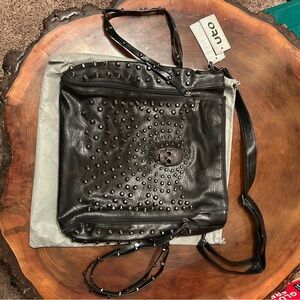 UTO Black Skull Faux Leather Studded Convertible Backpack Purse Design